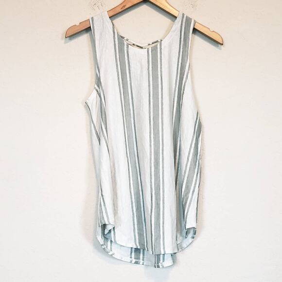 Chaser Linen Blend Striped Lace Up Back Tank Top Women's Medium Casual Summer - Picture 1 of 7